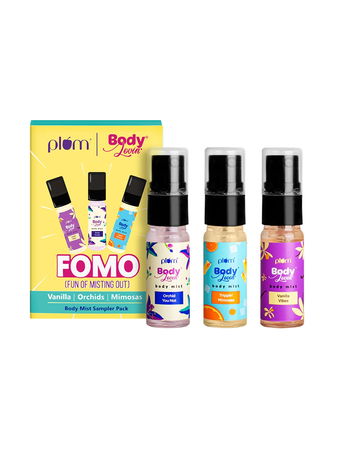 

Plum 3 Pcs BodyLovin' FOMO Fun Of Missing Out Body Mist Sampler Pack - 5ml Each, Yellow
