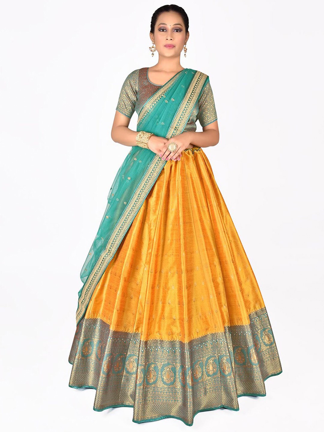

HALFSAREE STUDIO Semi-Stitched Lehenga & Unstitched Blouse With Dupatta, Yellow