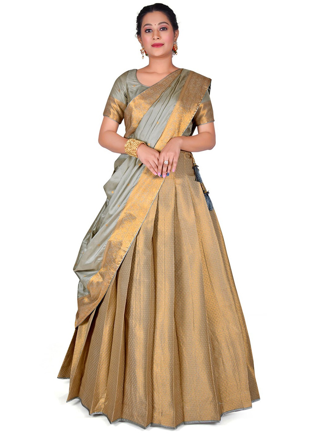 

HALFSAREE STUDIO Semi-Stitched Lehenga & Unstitched Blouse With Dupatta, Grey