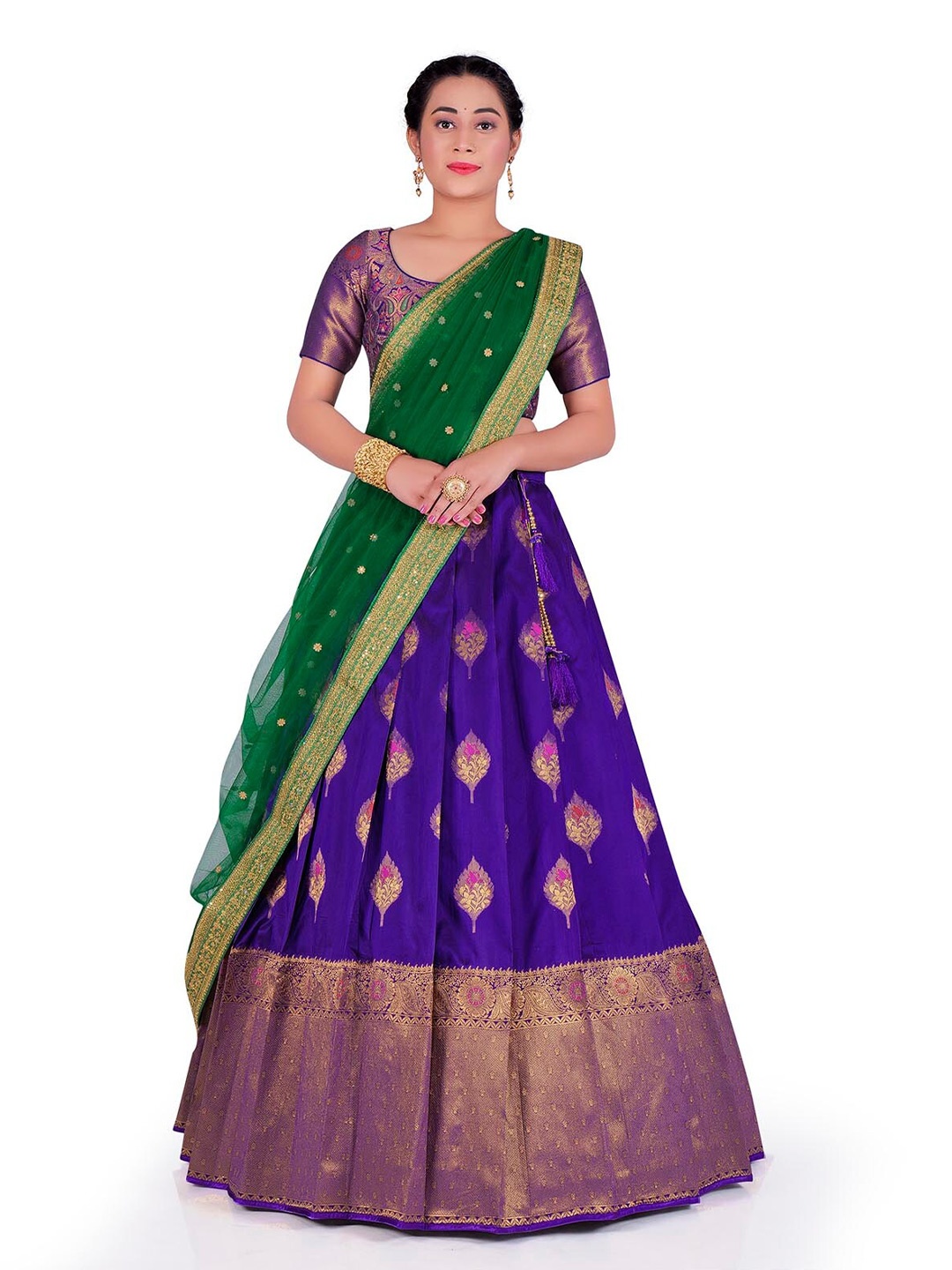 

HALFSAREE STUDIO Semi-Stitched Lehenga & Unstitched Blouse With Dupatta, Purple