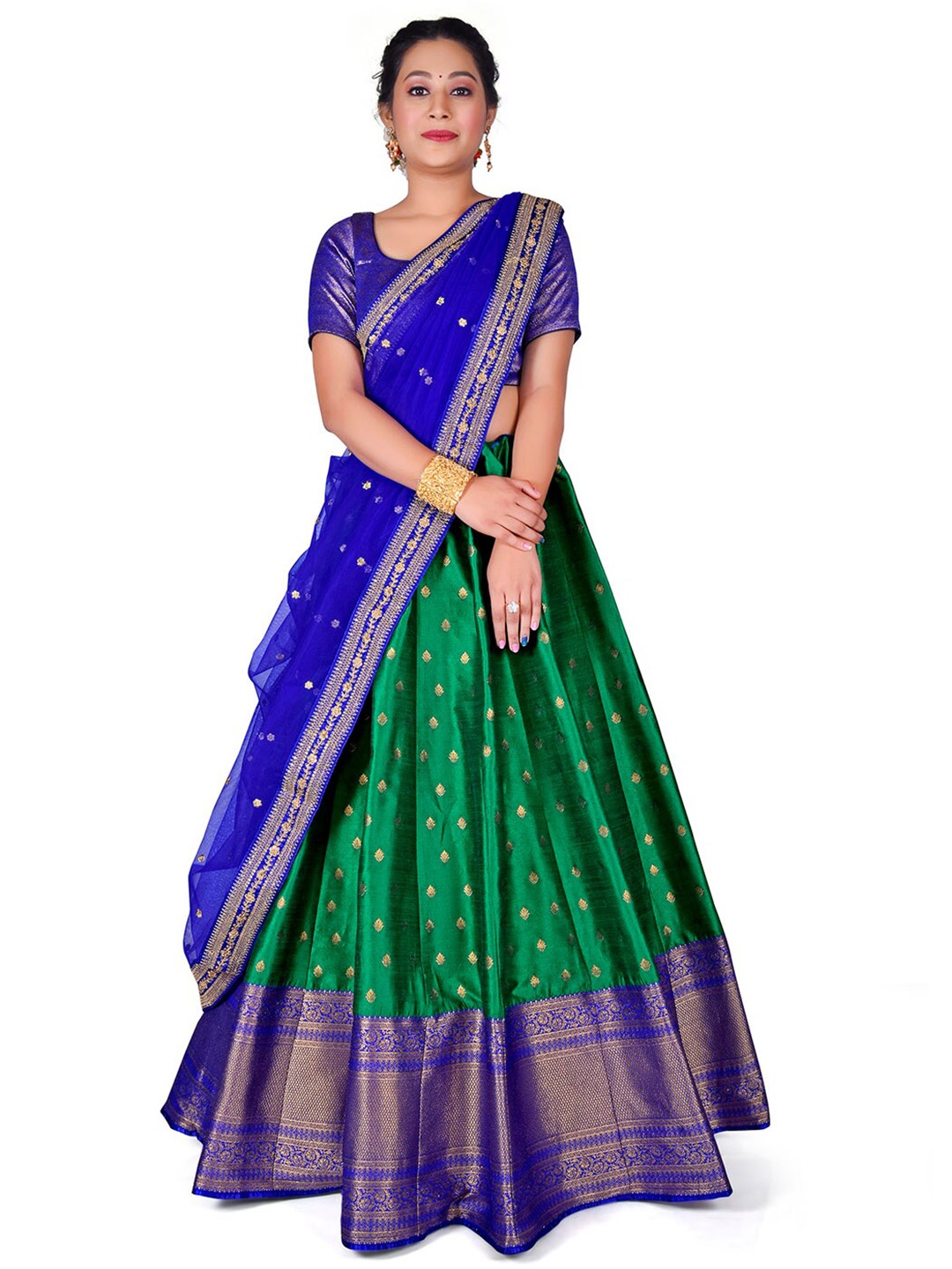 

HALFSAREE STUDIO Semi-Stitched Lehenga & Unstitched Blouse With Dupatta, Green