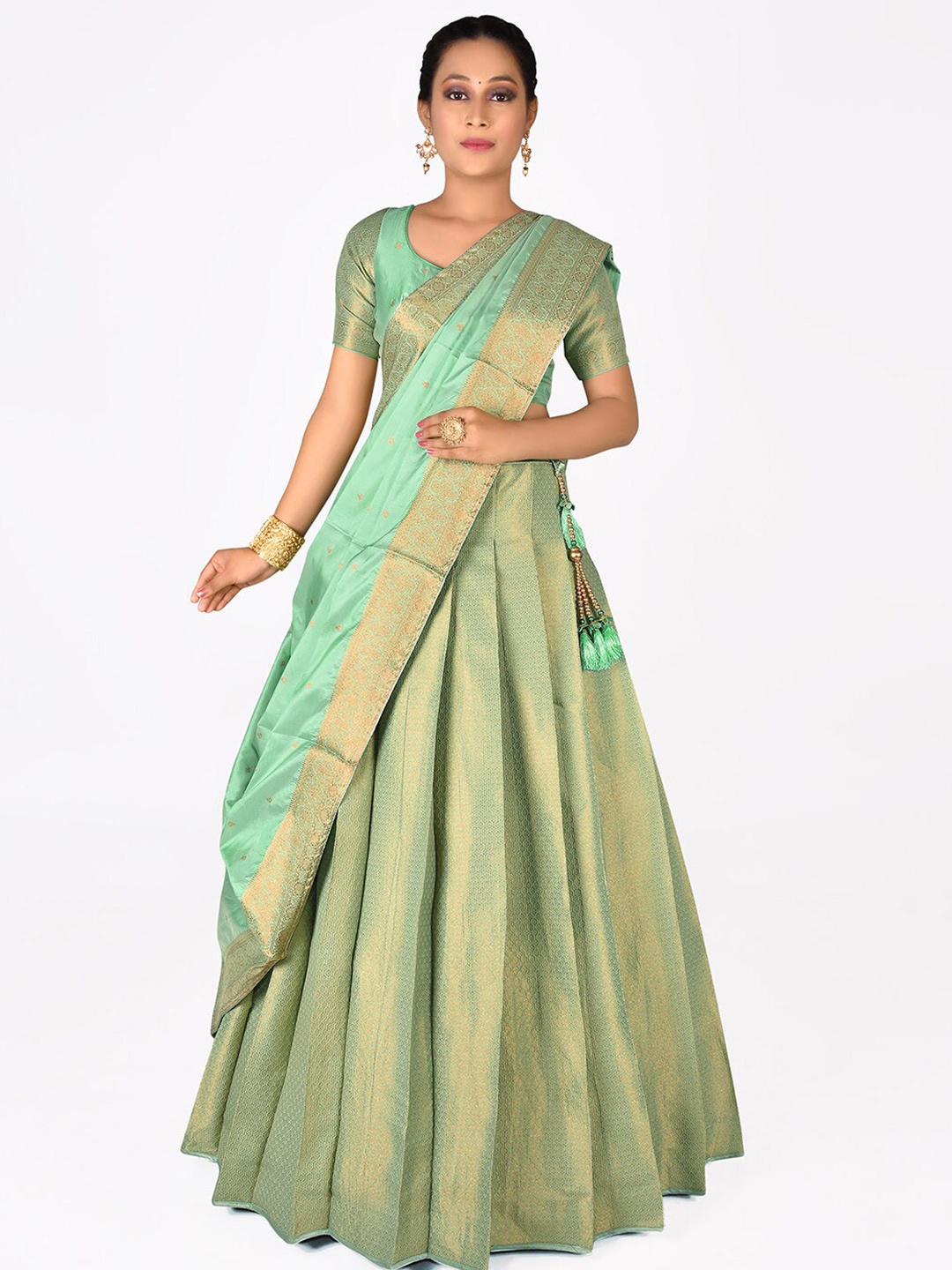 

HALFSAREE STUDIO Semi-Stitched Lehenga & Unstitched Blouse With Dupatta, Green
