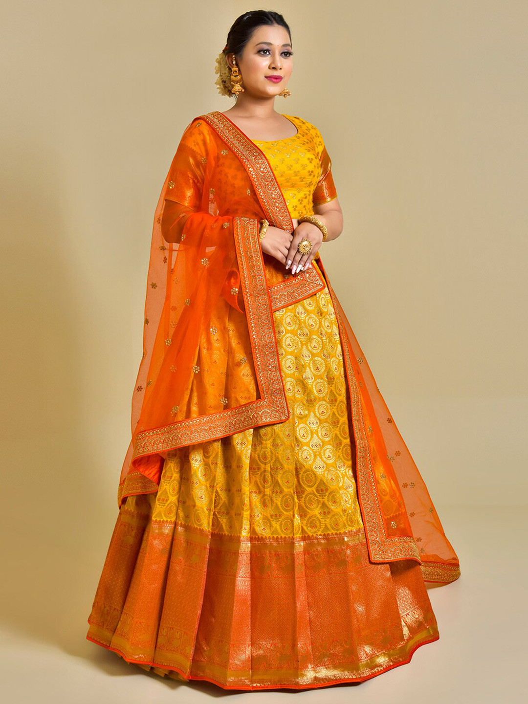 

HALFSAREE STUDIO Semi-Stitched Lehenga & Unstitched Blouse With Dupatta, Yellow