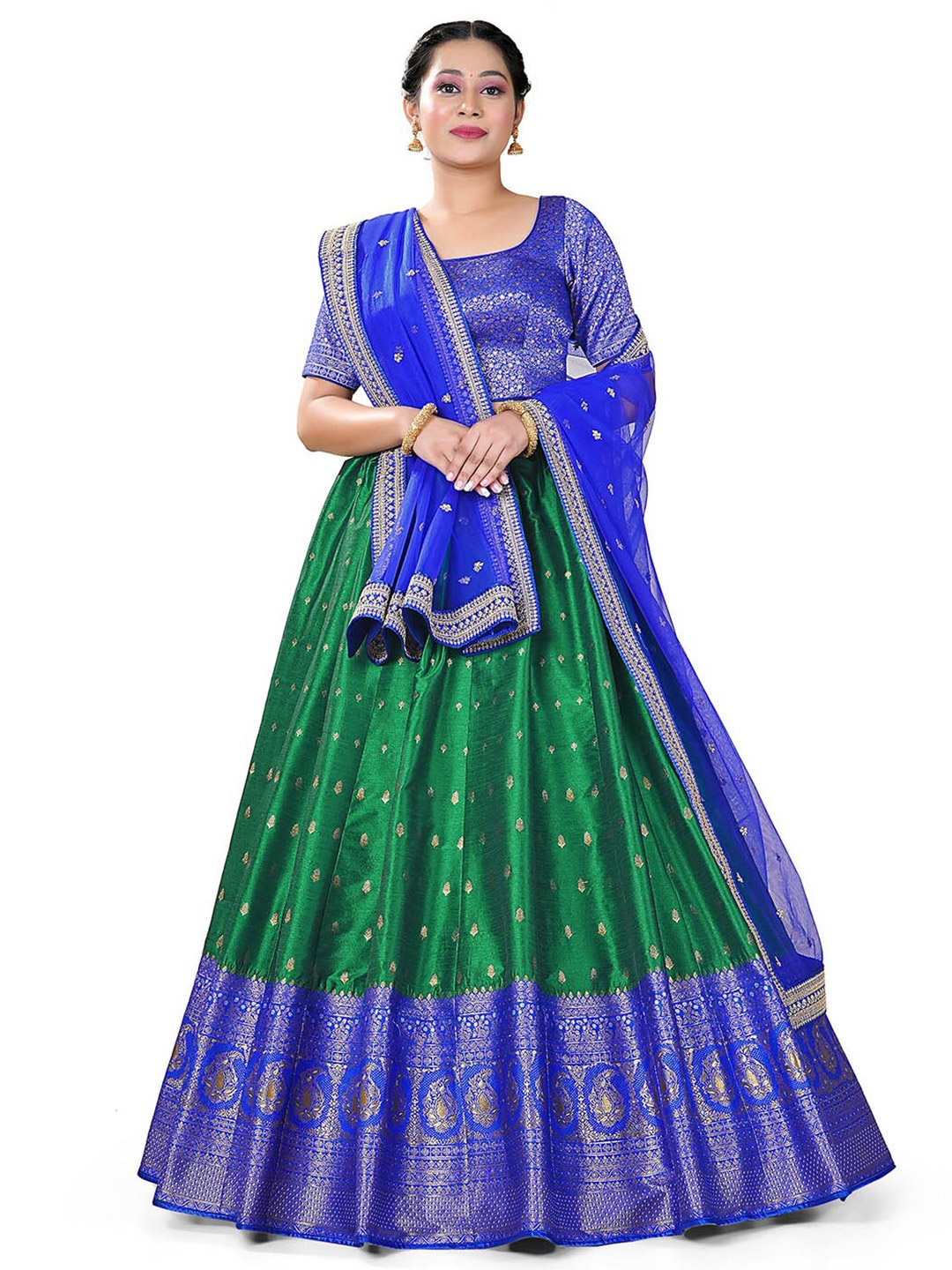 

HALFSAREE STUDIO Semi-Stitched Lehenga & Unstitched Blouse With Dupatta, Green