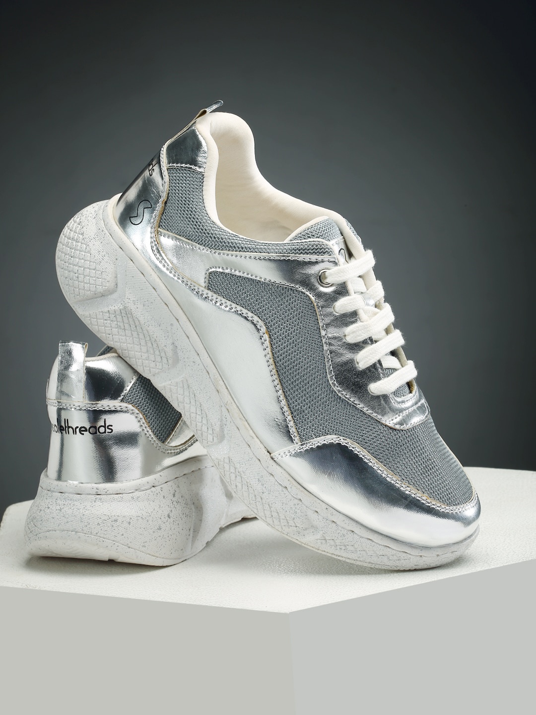 

SOLETHREADS REBEL Mesh Metallic Finish Sneakers, Silver