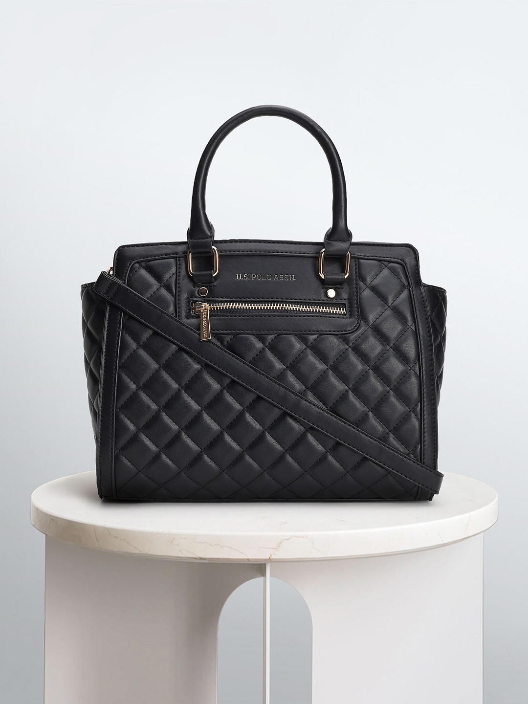 

U.S. Polo Assn. Women Textured PU Oversized Swagger Handheld Bag, Black