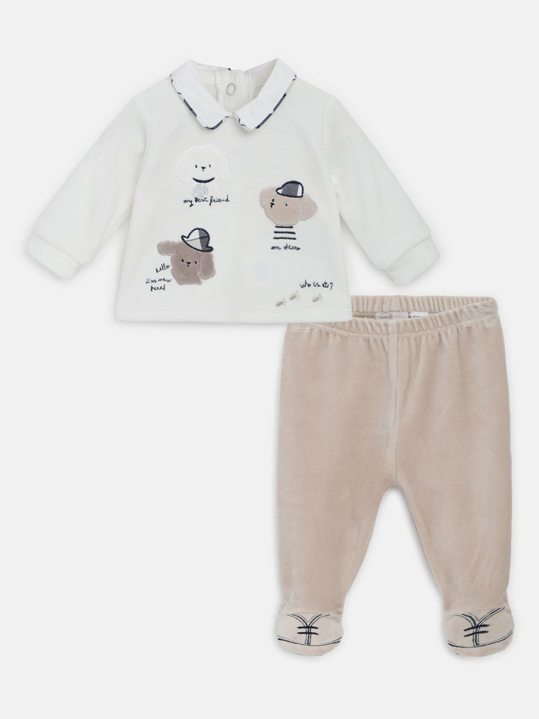 

Chicco Boys Printed T-shirt with Trousers, Beige