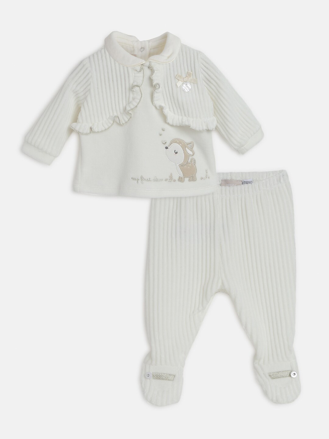 

Chicco Infant Girls Ruffled Shirt Collat Top with Trousers, White