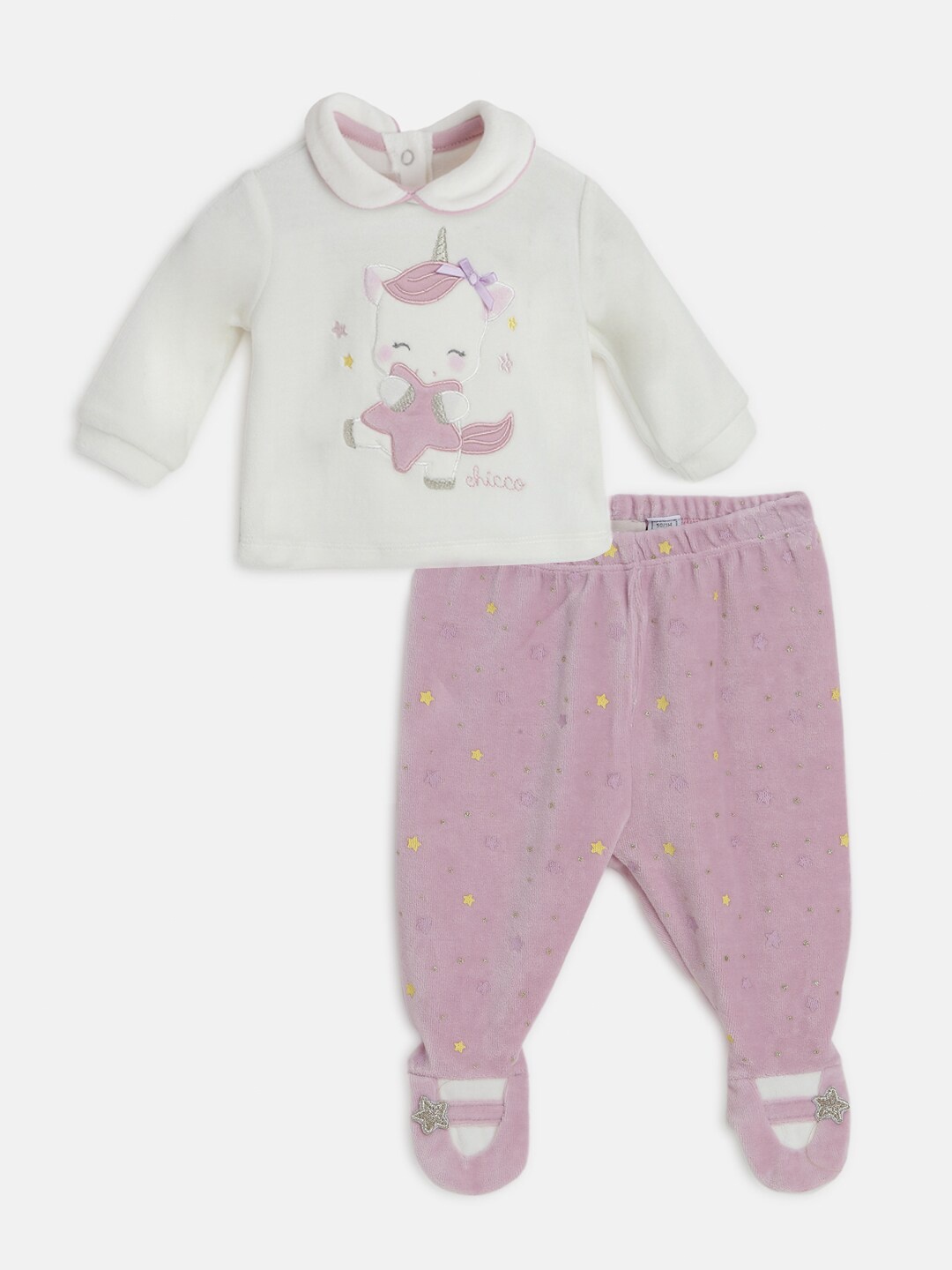 

Chicco Girls Self Design T-shirt with Trousers, Purple