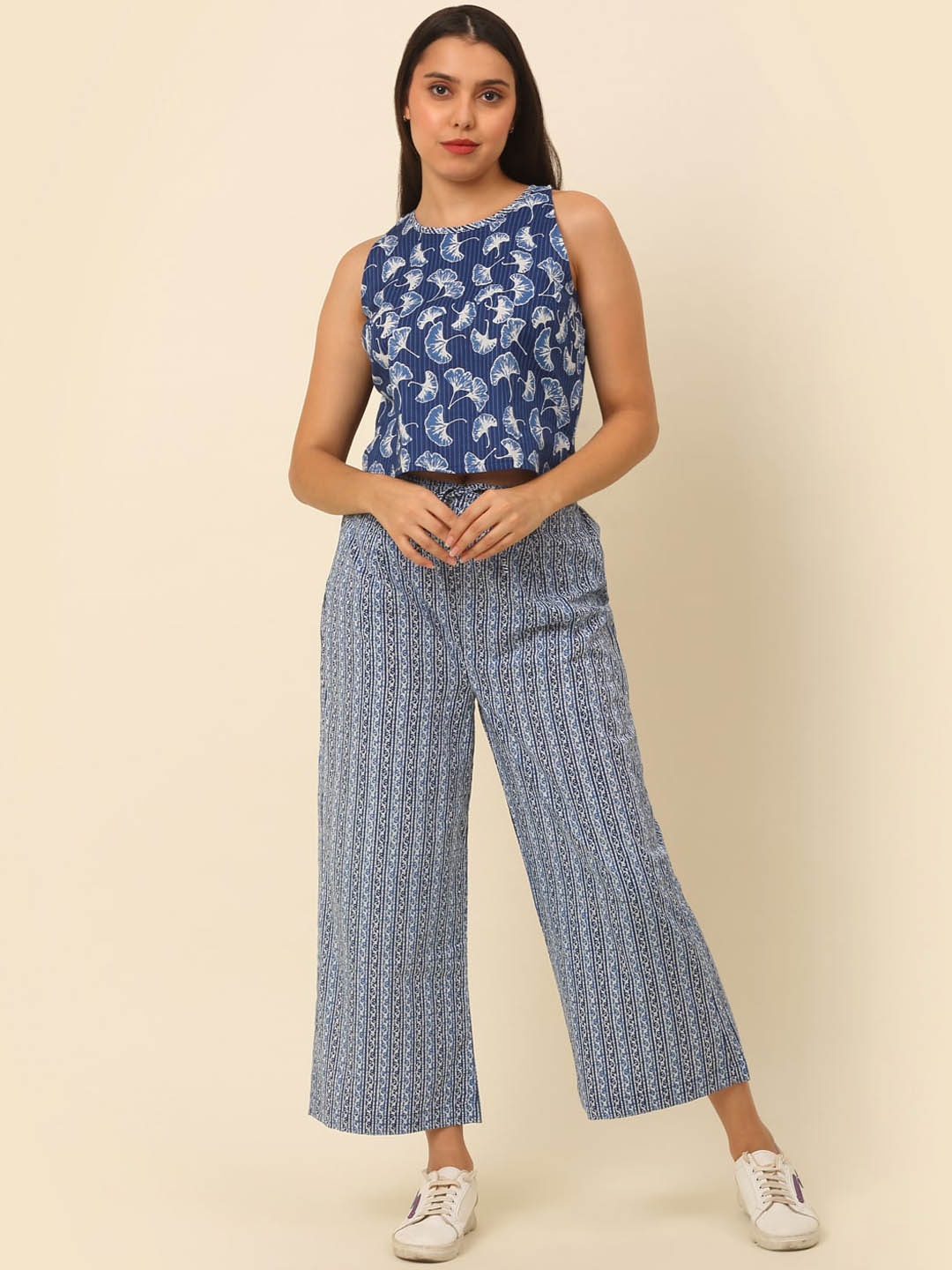 

Laado - Pamper Yourself Printed Pure Cotton Top With Trousers, Blue