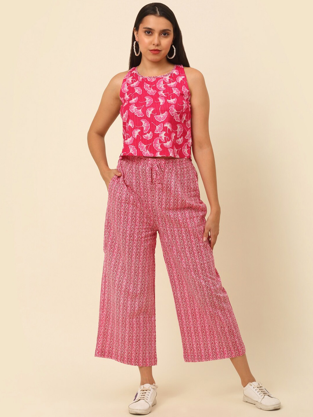

Laado - Pamper Yourself Leaf Floral Printed Pure Cotton Co-Ords, Pink