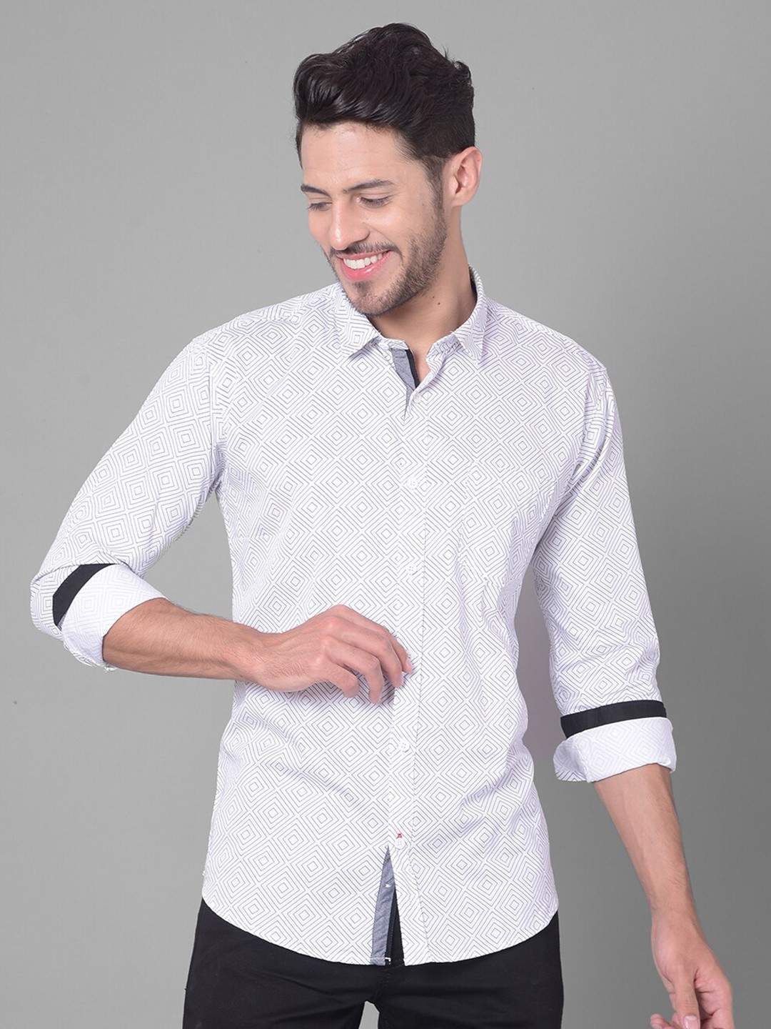 

COBB Slim Fit Floral Opaque Printed Cotton Casual Shirt, White