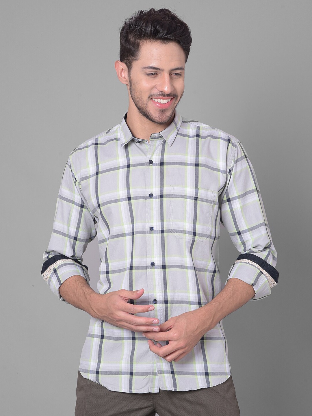 

COBB Slim Fit Windowpane Checked Cotton Casual Shirt, Grey