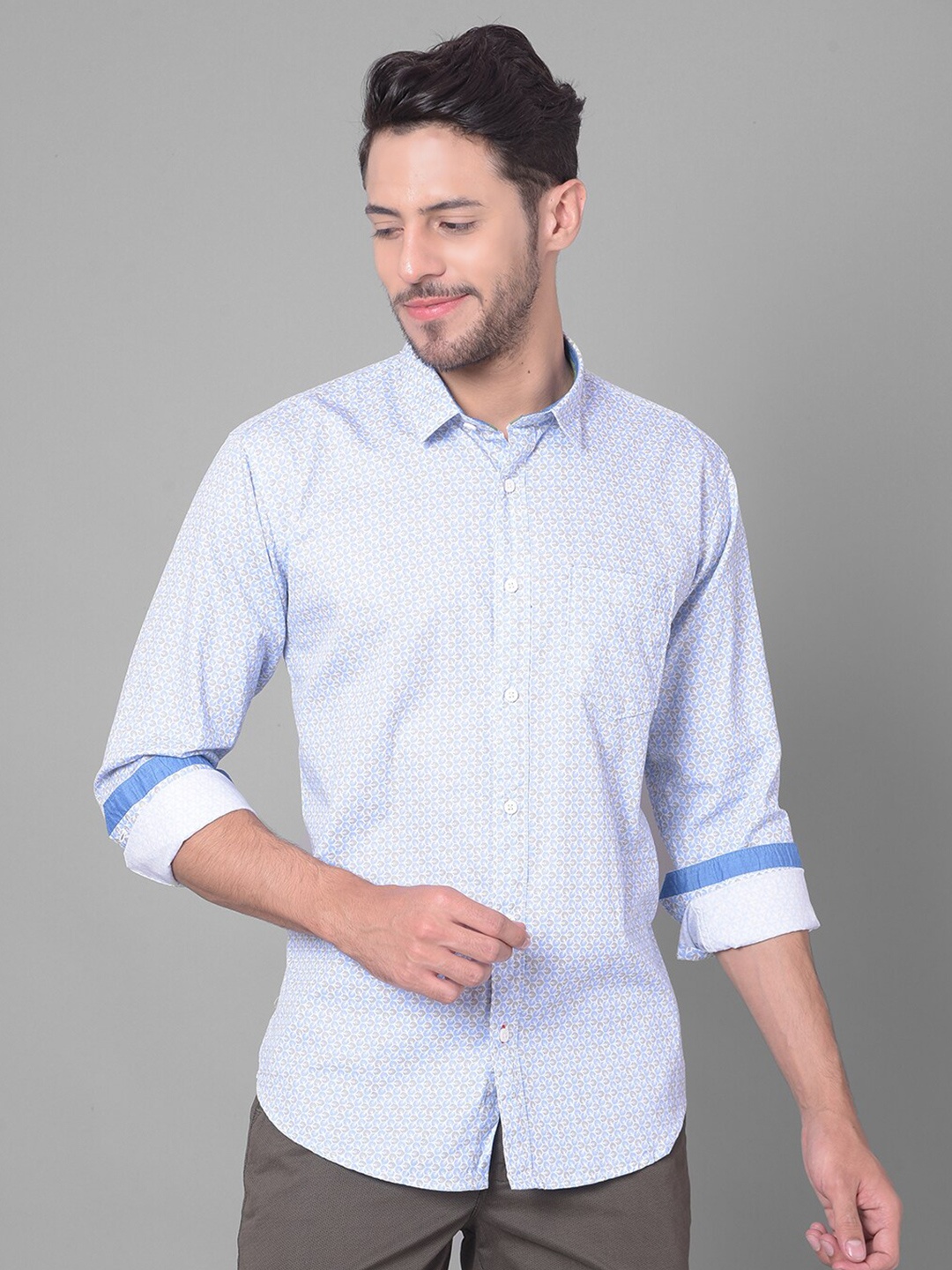 

COBB Slim Fit Floral Opaque Printed Cotton Casual Shirt, Blue