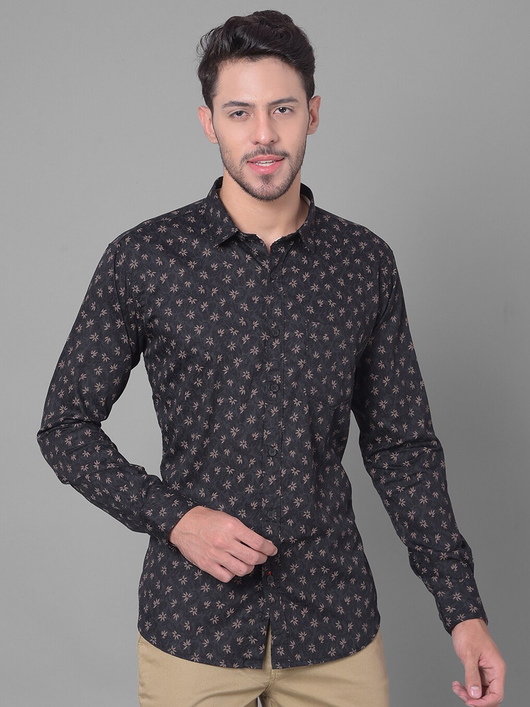 

COBB Slim Fit Floral Opaque Printed Casual Shirt, Brown