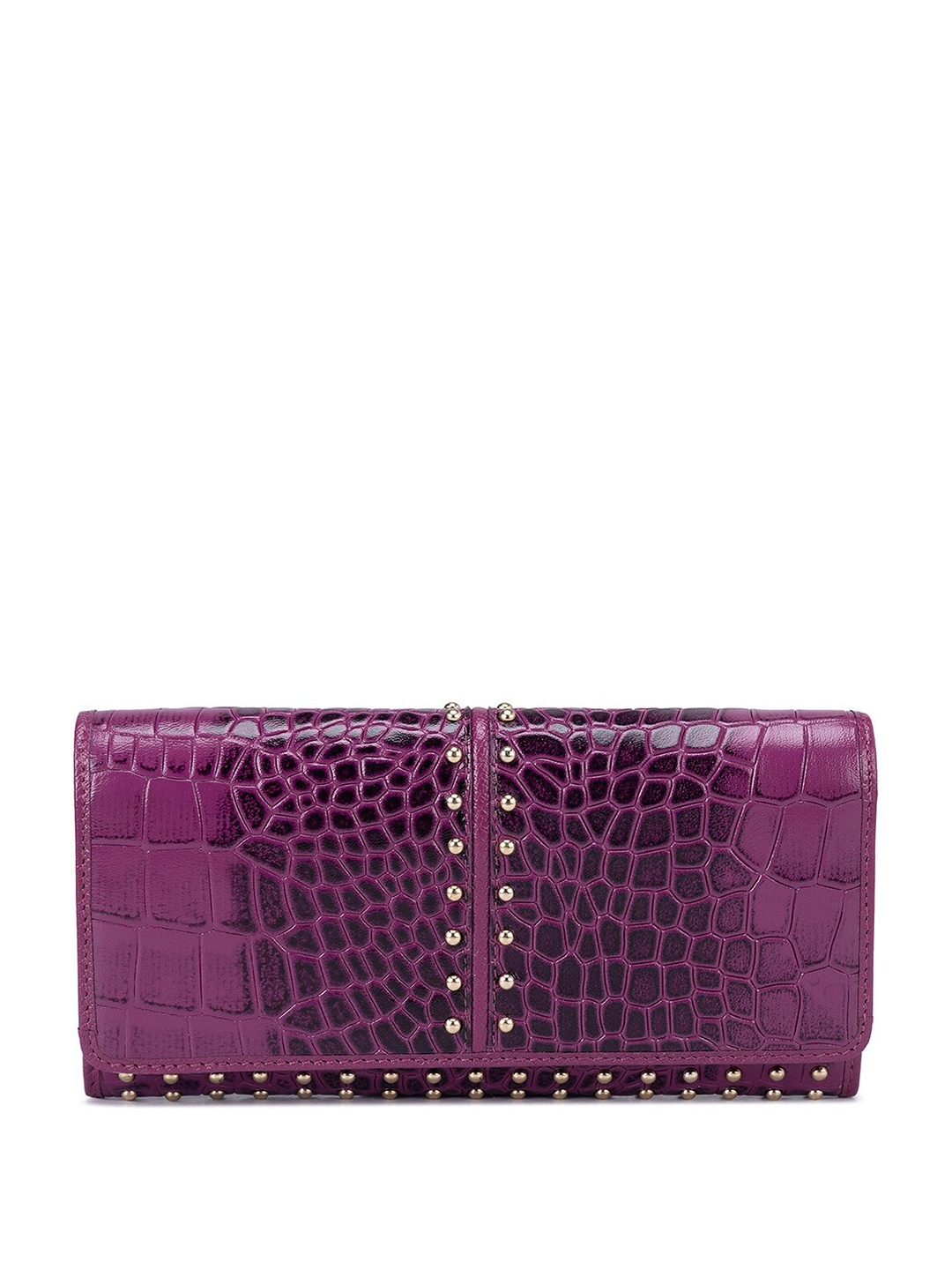 

Da Milano Women Textured Leather Two Fold Wallet, Purple