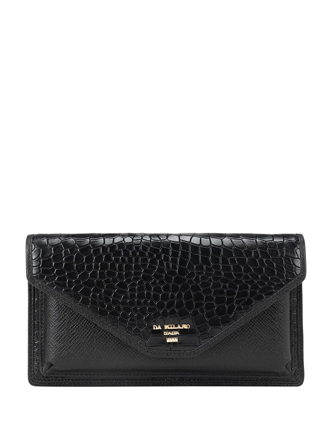 

Da Milano Women Textured Leather Two Fold Wallet, Black