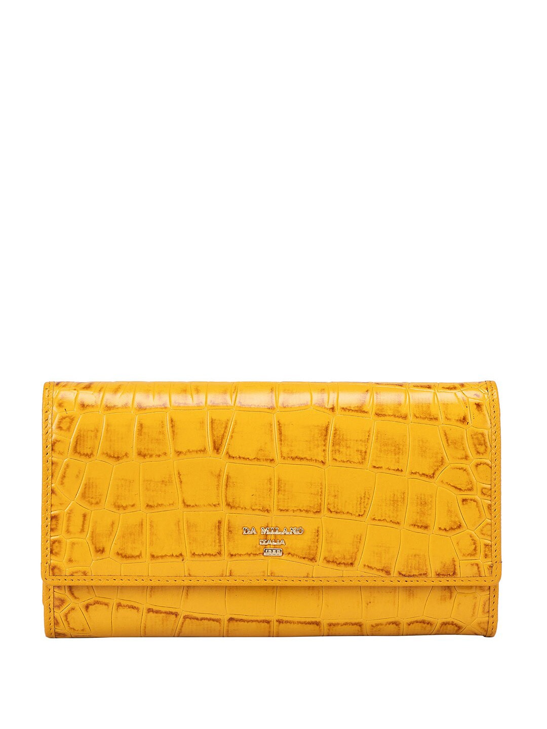 

Da Milano Women Textured Leather Two Fold Wallet, Yellow