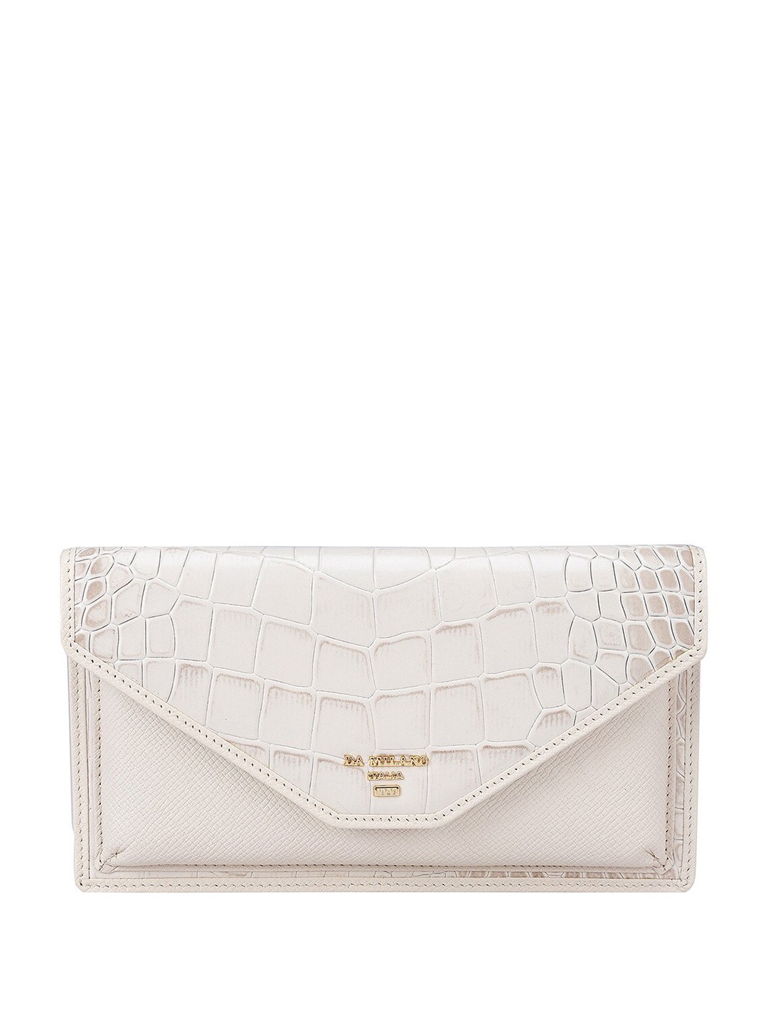 

Da Milano Women Textured Leather Envelope, White