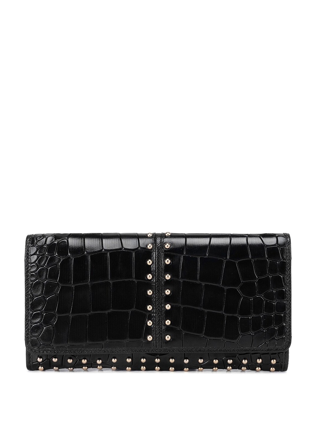 

Da Milano Women Textured Leather Two Fold Wallet, Black