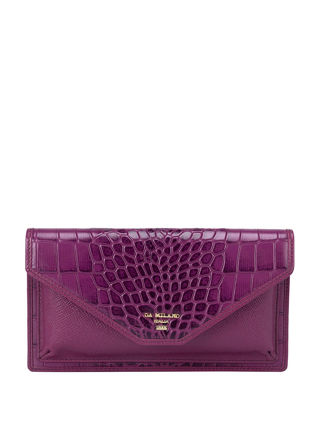 

Da Milano Women Textured Leather Two Fold Wallet, Purple