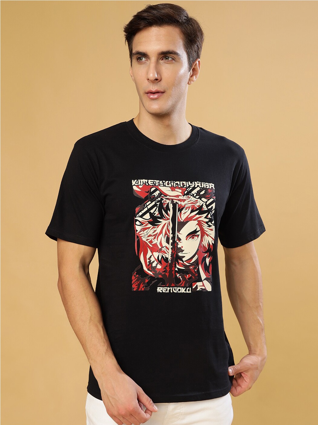 

Gavin Paris Round Neck Graphic Printed Cotton T-shirt, Black