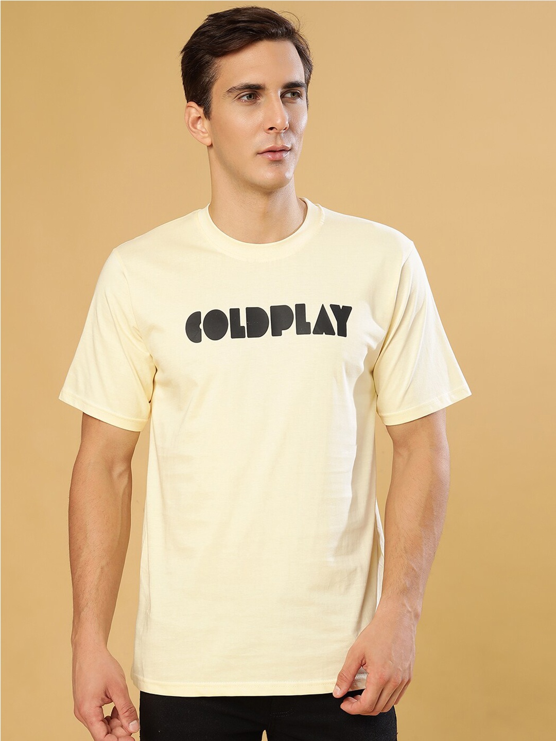 Gavin Paris Round Neck Typography Printed Cotton T-shirt, Cream
