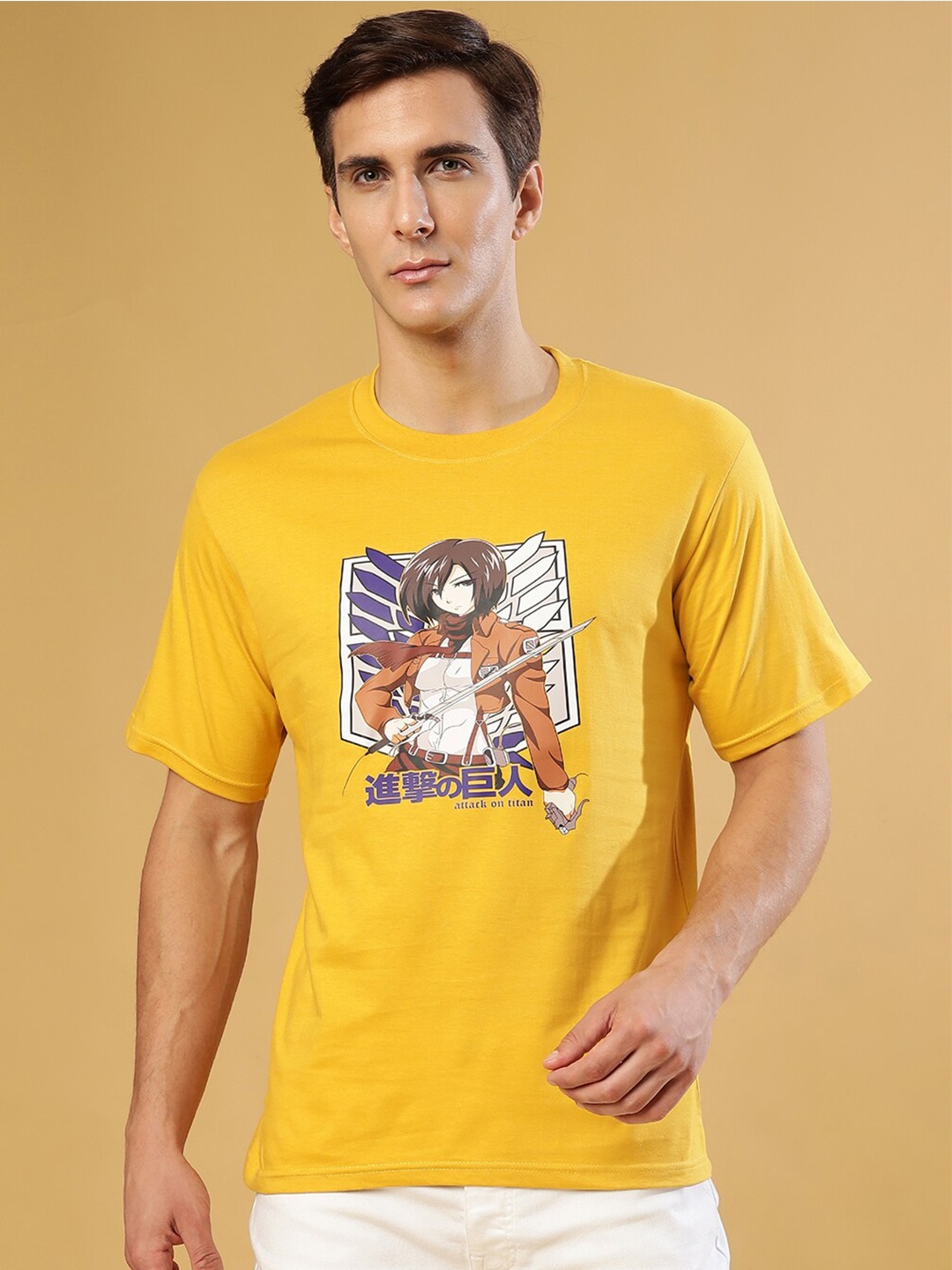 

Gavin Paris Round Neck Graphic Printed Cotton T-shirt, Mustard