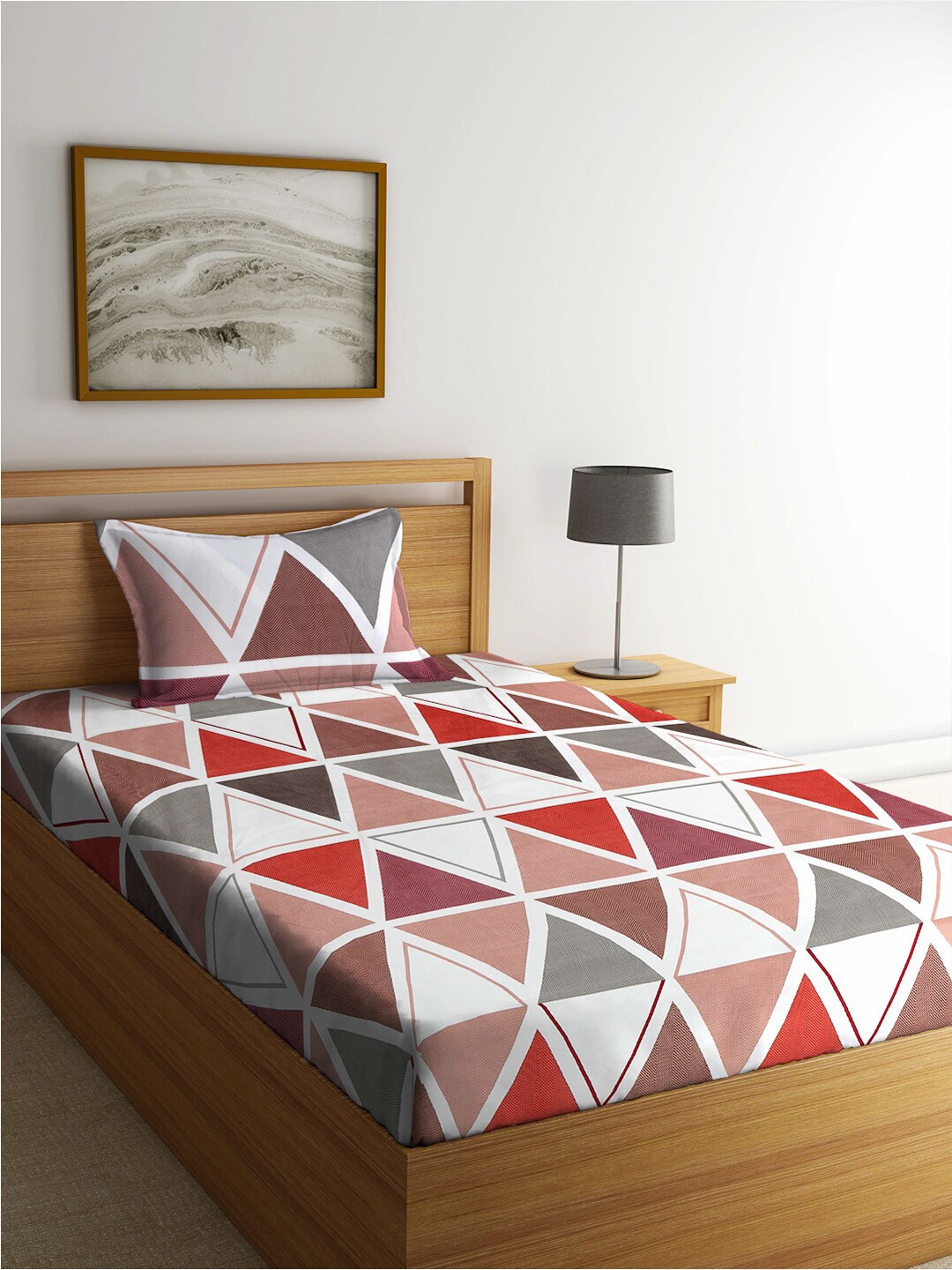 

FABINALIV White & Red Printed 300 TC Single Bedsheet with 1 Pillow Covers