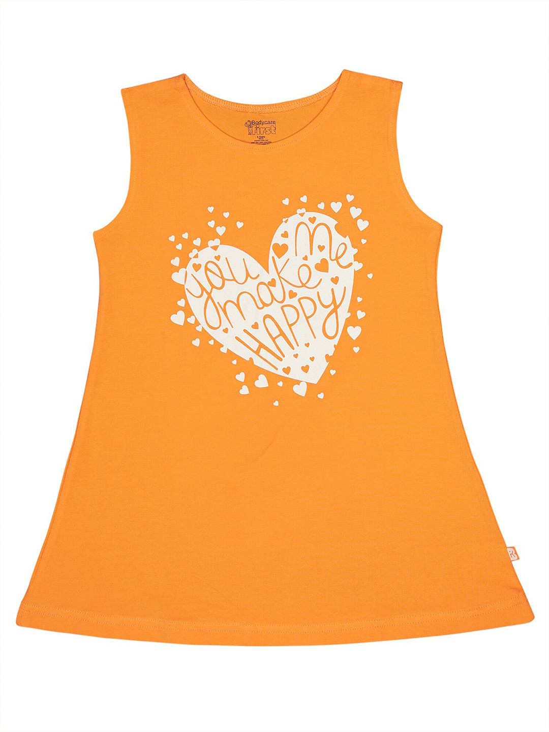 

Bodycare Girls Round Neck Graphic Printed A-Line Cotton Dress, Orange