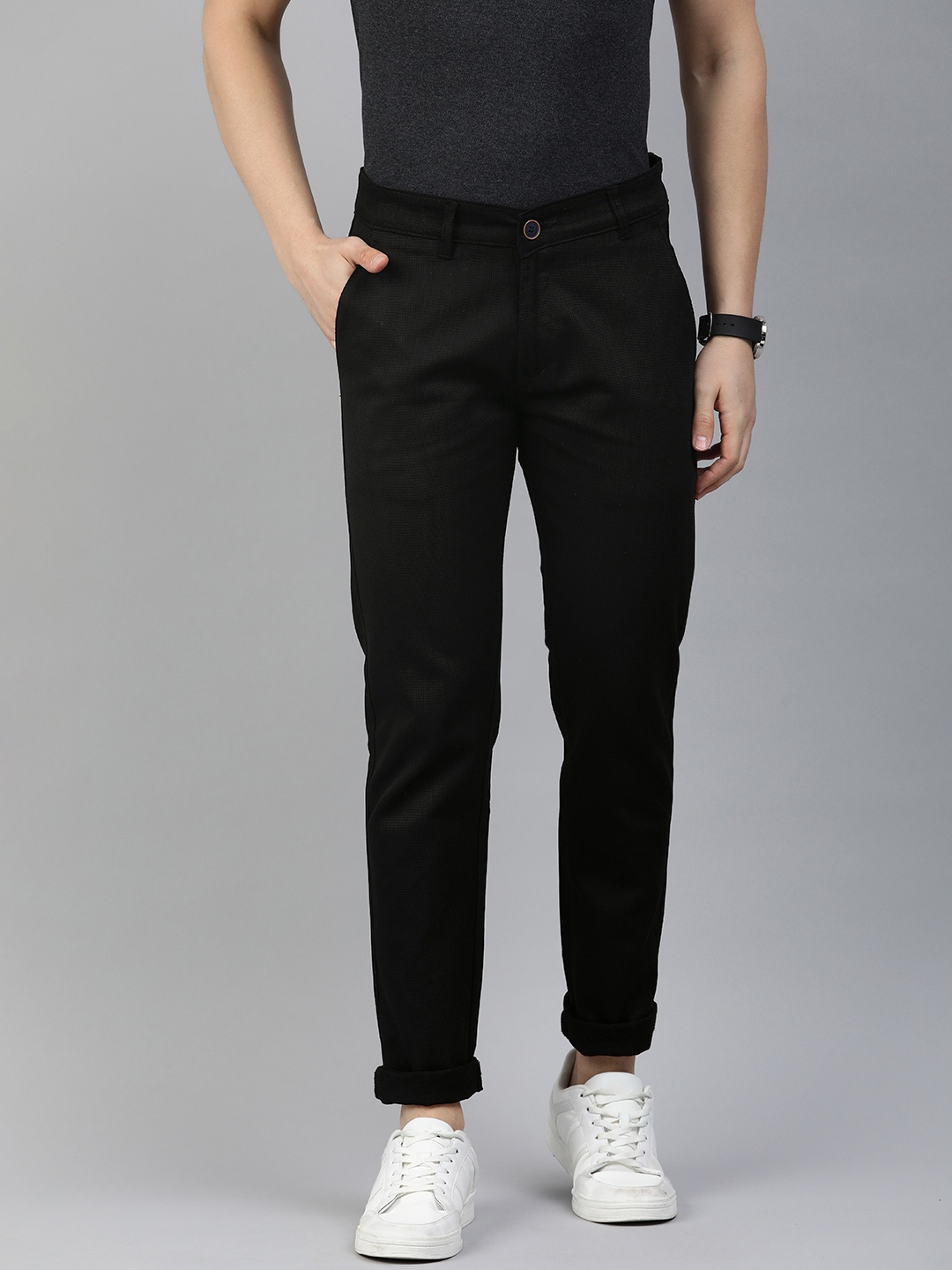 

Majestic Man Men Textured Relaxed Slim Fit Chinos, Black