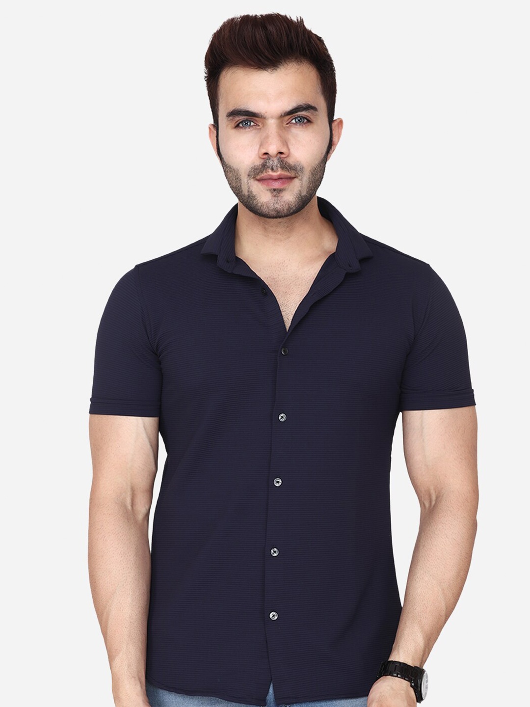 

Albion Comfort Regular Fit Cutaway Collar Casual Shirt, Navy blue