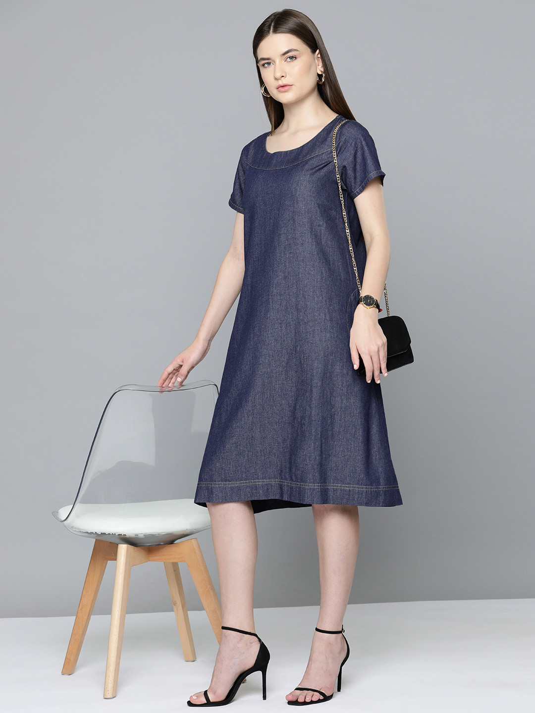 

Chemistry A-Line Pure Cotton Dress, Navy blue
