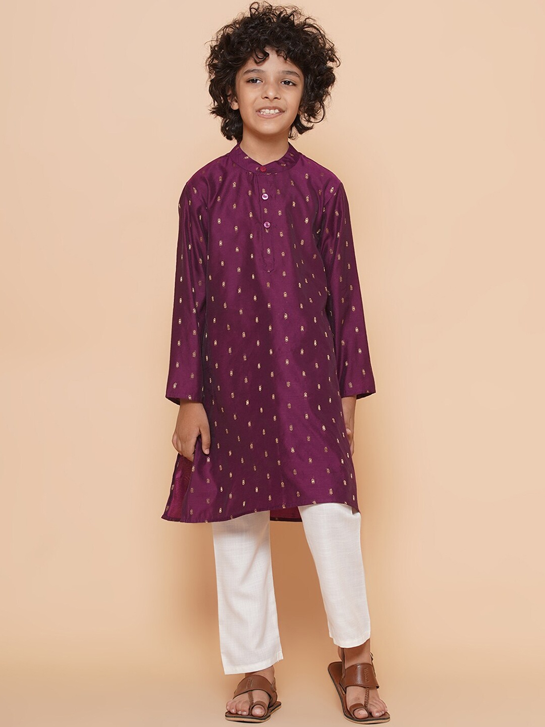

Bittu By Bhama Boys Ethnic Motifs Woven Design Kurta With Pyjamas, Purple