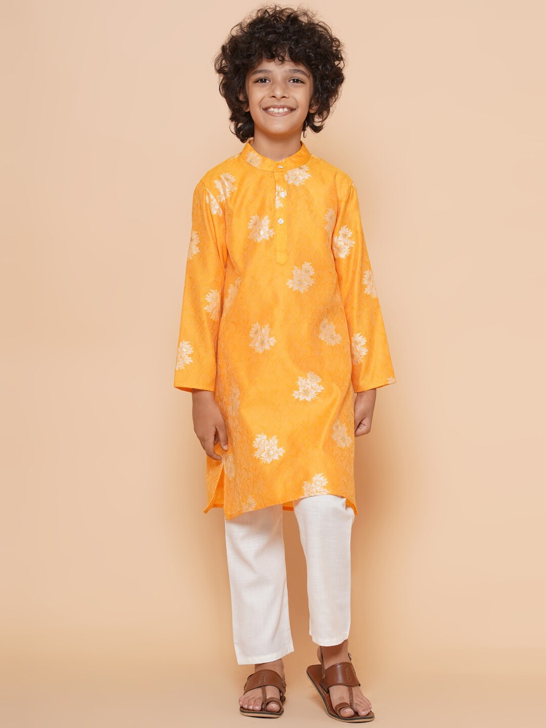 

Bittu By Bhama Boys Floral Woven Design kurta with pyjamas, Mustard