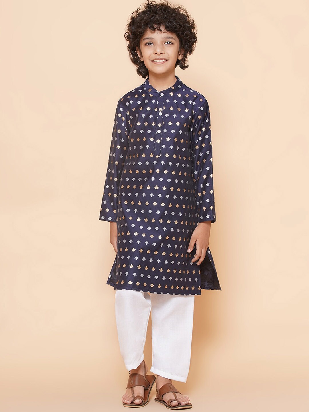 

Bittu By Bhama Boys Ethnic Motifs Woven Design Regular Kurta With Pyjamas, Blue
