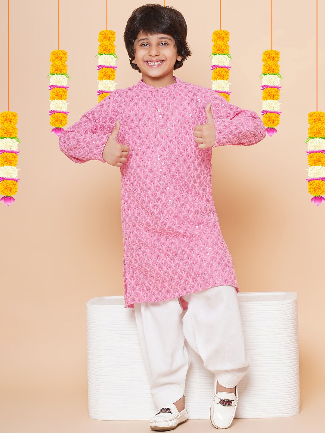 

Bittu By Bhama Boys Ethnic Motifs Embroidered Sequinned Kurta with Salwar, Peach