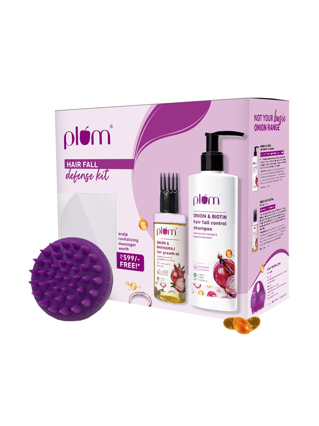 

Plum Hairfall Defense Kit 350ml with Free Scalp Revitalizing Massager, Purple