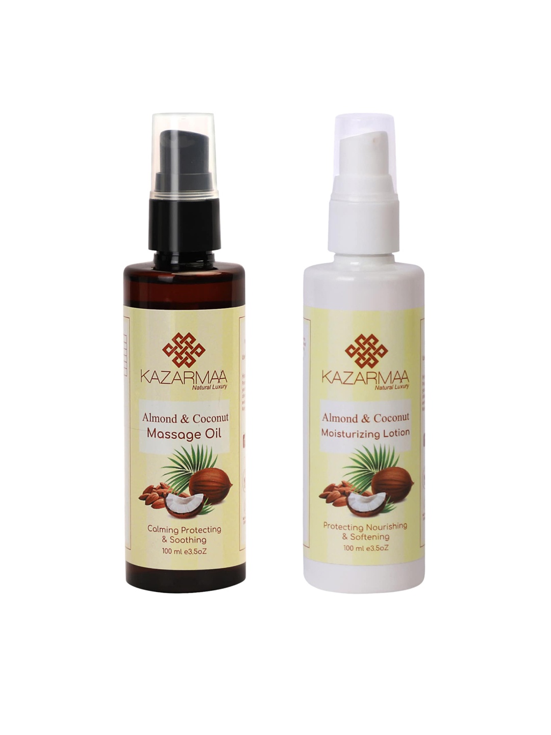 

KAZARMAA Set Of 2 Almond & Coconut Massage Oil with Body Lotion - 100ml Each, Multi