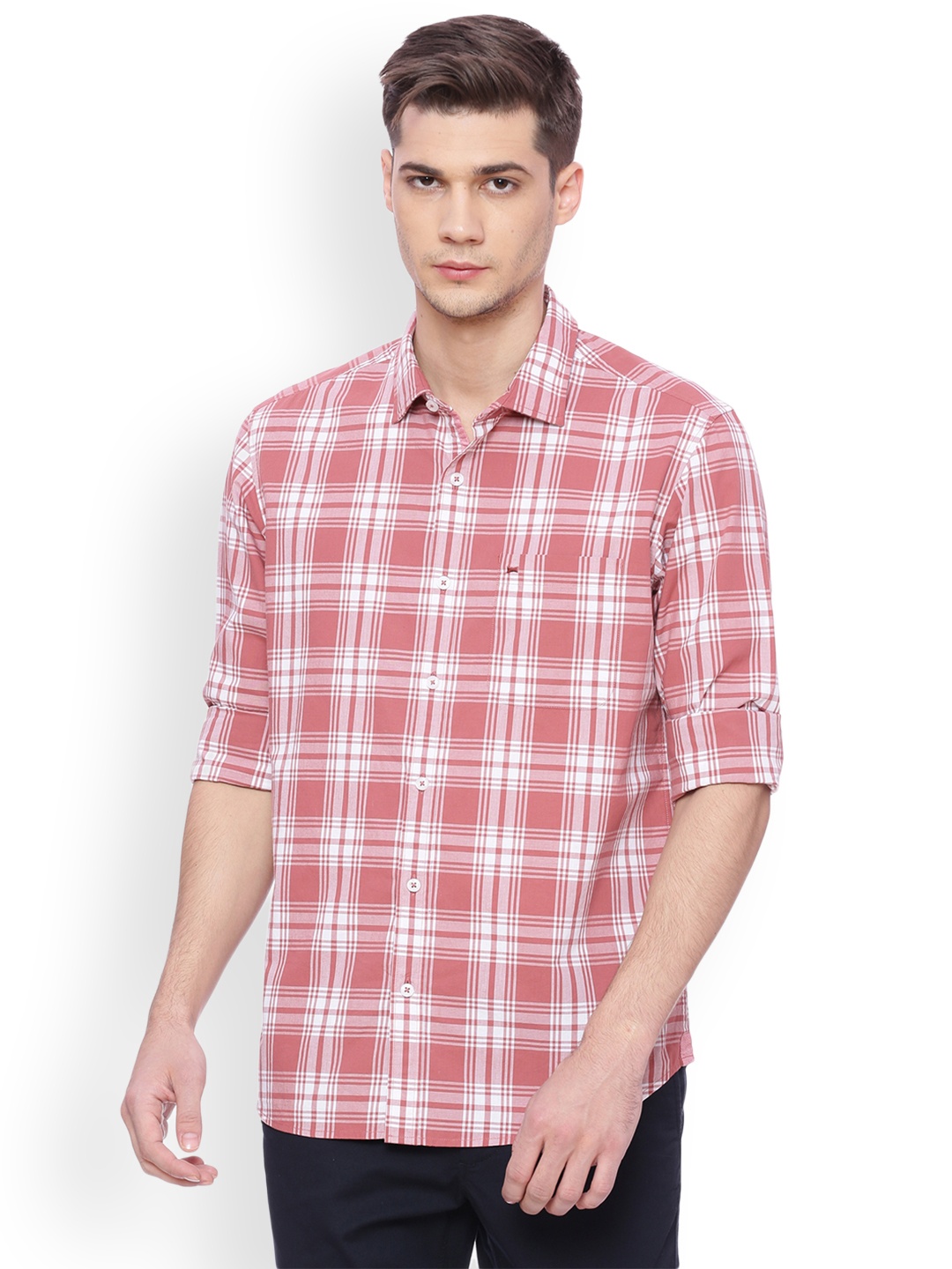 

Basics Men Red & White Slim Fit Checked Casual Shirt