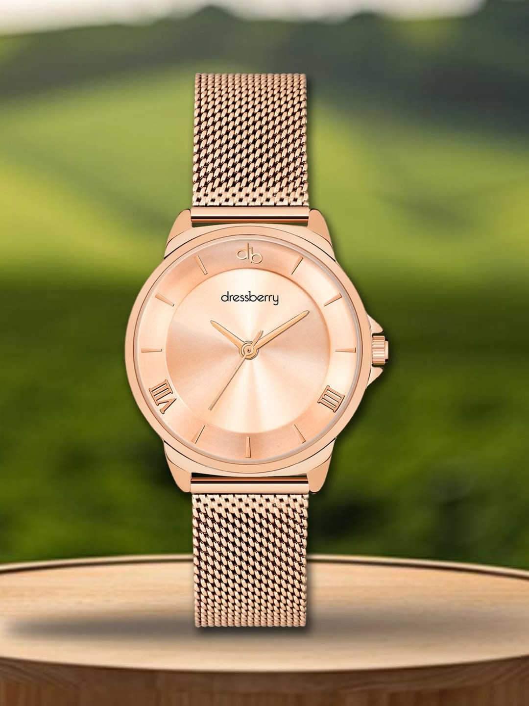 

DressBerry Brass Dial & Stainless Steel Bracelet Style Straps Analogue Watch, Rose