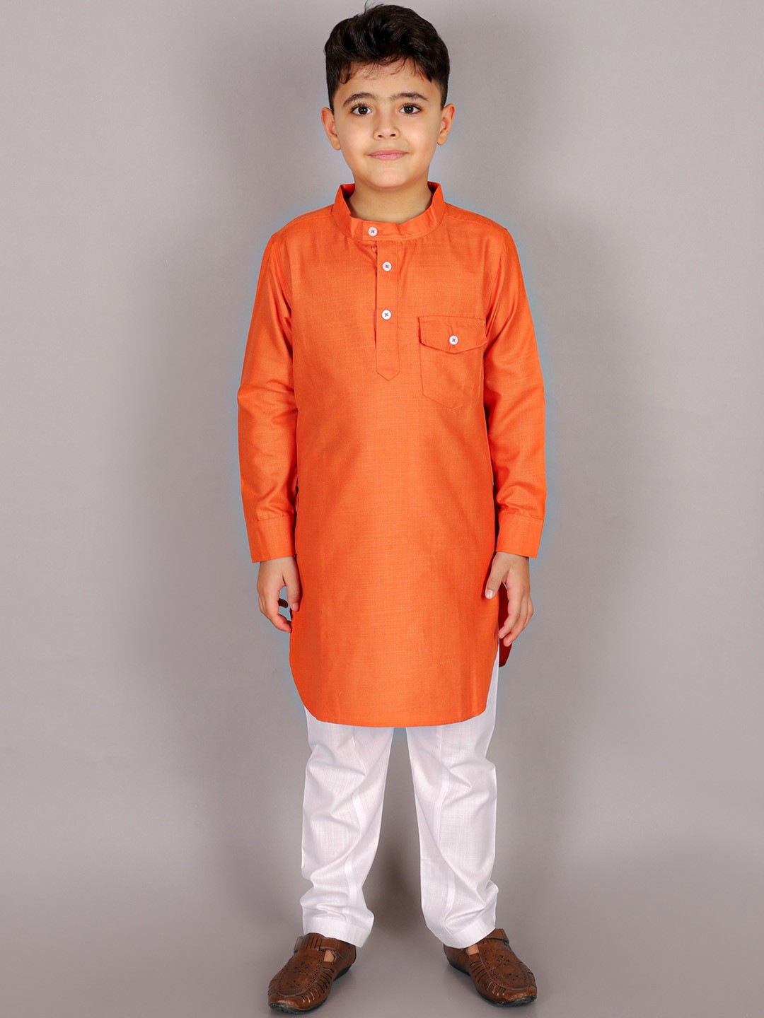 

M'andy Boys Printed Regular Pure Cotton Kurta With Pyjamas, Orange