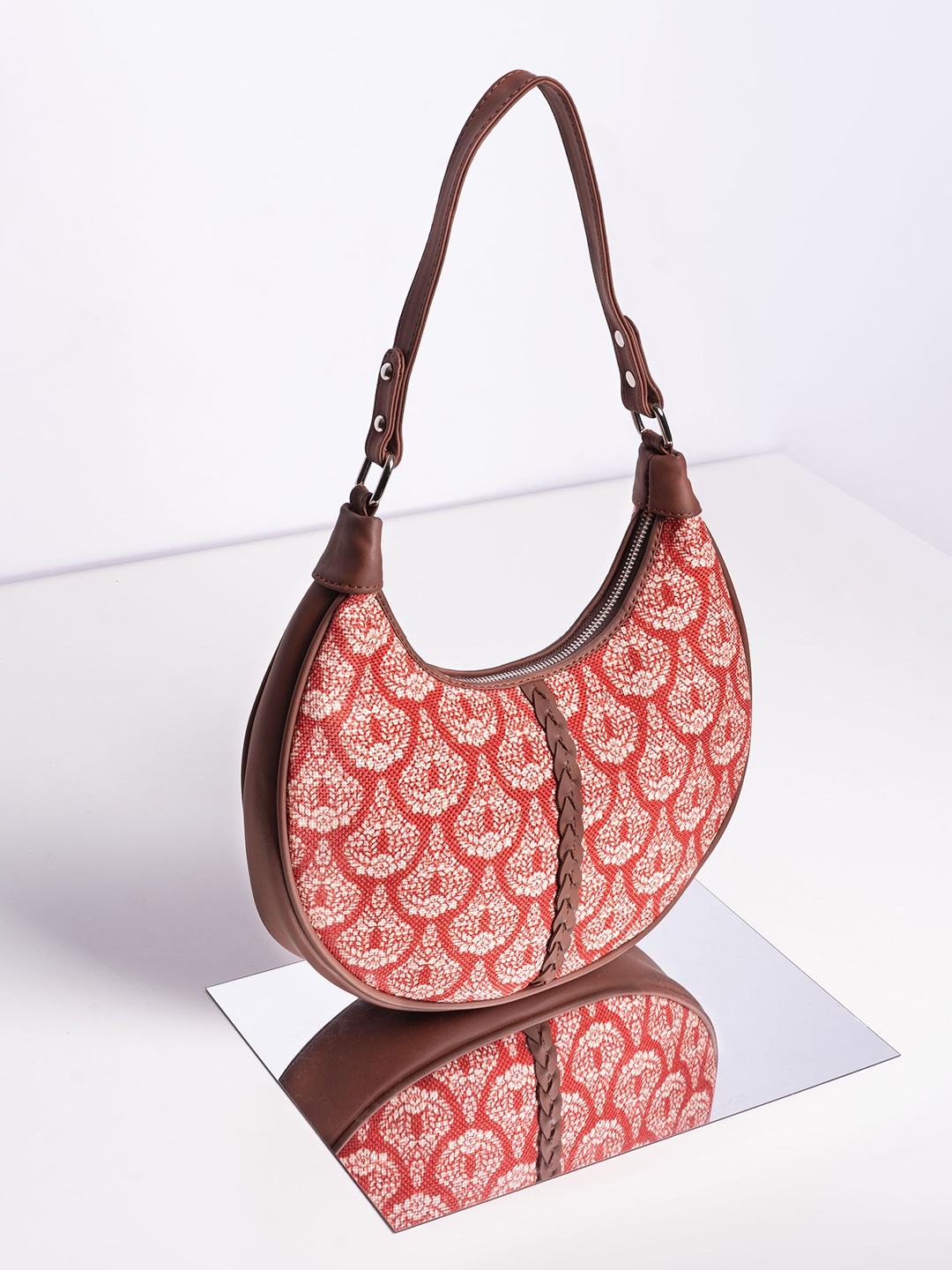 

ZOUK Textured Structured Hobo Bag, Red