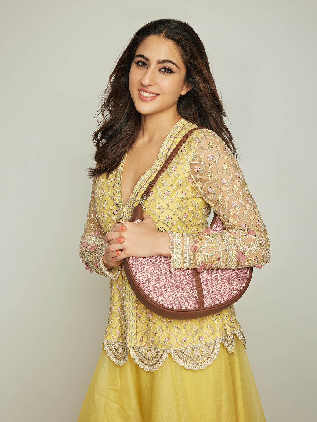 

ZOUK Ethnic Motifs Printed Half Moon Hobo Bag, Pink