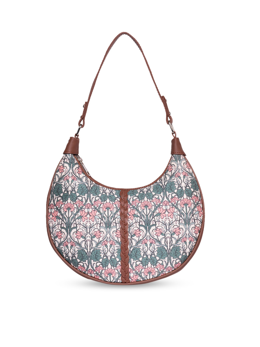 

ZOUK Ethnic Motifs Printed Half Moon Hobo Bag, Pink