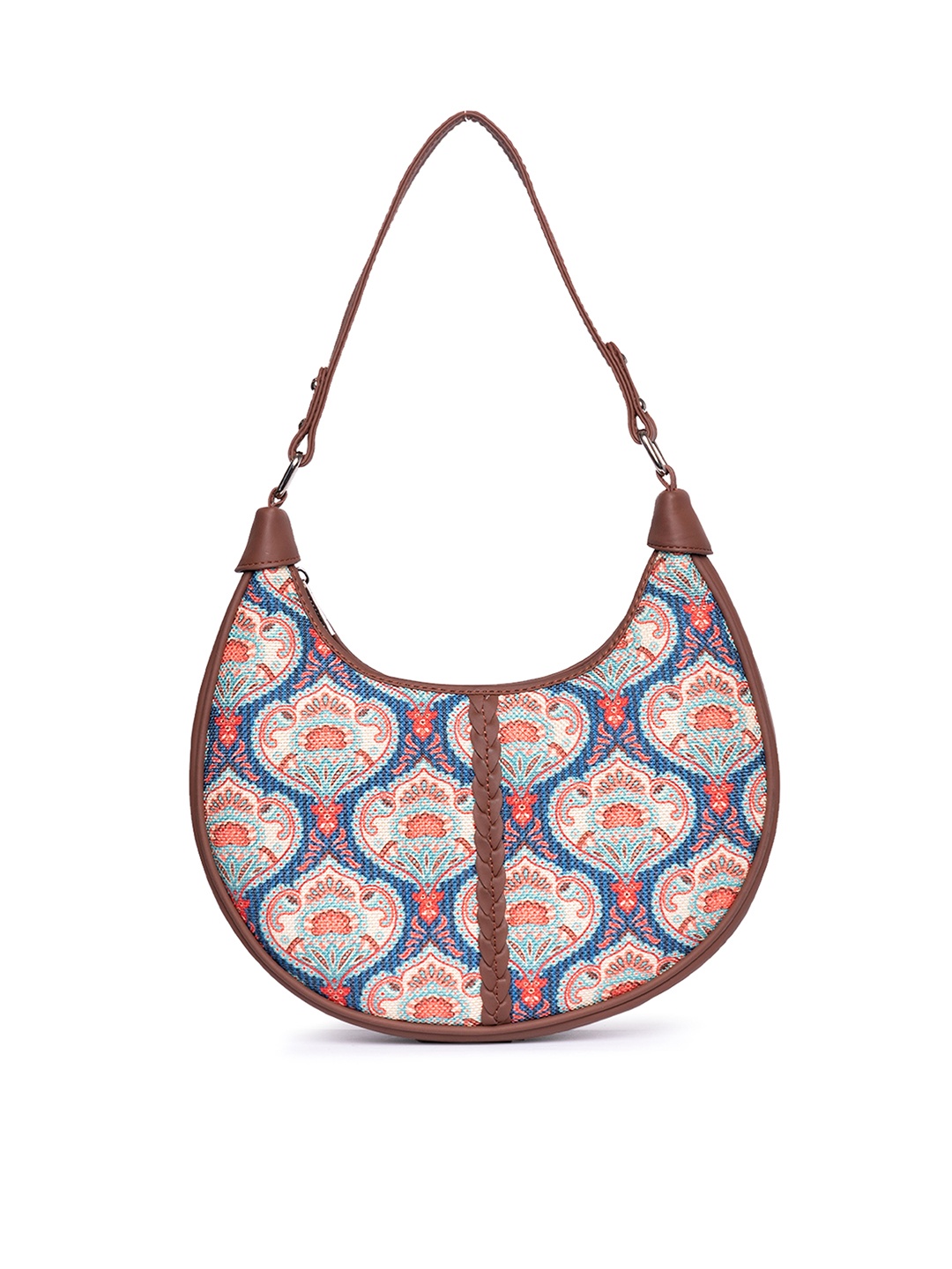 

ZOUK Ethnic Motifs Printed Half Moon Hobo Bag, Blue