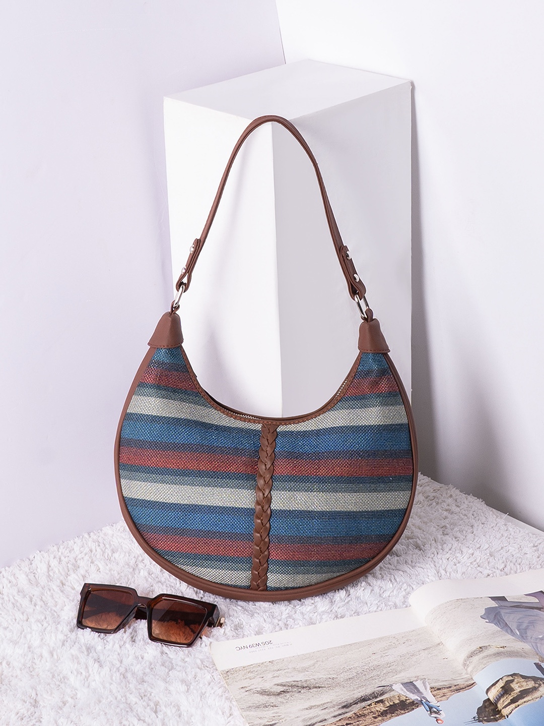 

ZOUK Printed Half Moon Hobo Bag, Blue