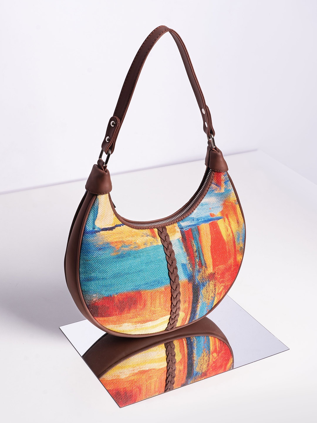 

ZOUK Abstract Printed Half Moon Hobo Bag, Blue