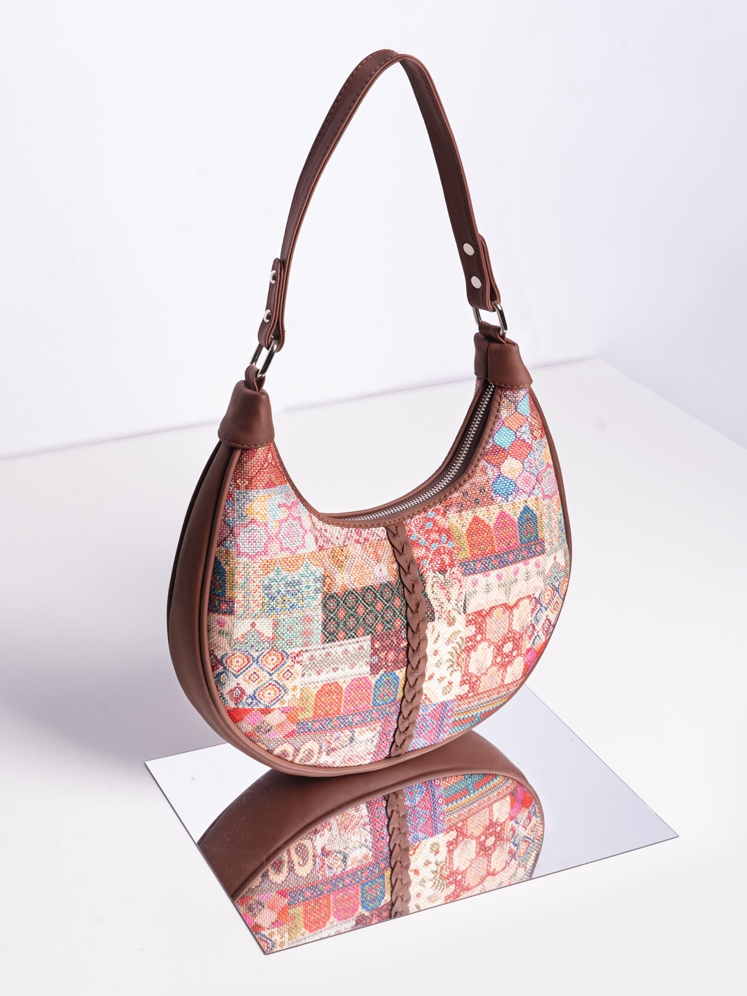 

ZOUK Abstract Printed Half Moon Hobo Bag, Orange