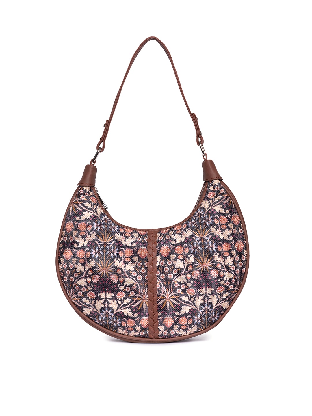 

ZOUK Floral Printed Half Moon Hobo Bag, Navy blue